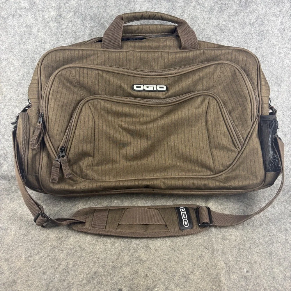 OGIO Street Laptop Messenger Bag Brown Pinstripe Tech Briefcase Shoulder NWOT